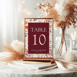 Burgundy Fall Rustic Boho Floral Wildflowers Table Number
