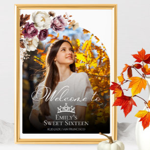 Burgundy Fall Sweet 16 Photo Welcome Sign