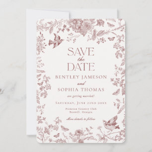 Burgundy Fall Toile De Jouy Floral Save the Date Invitation