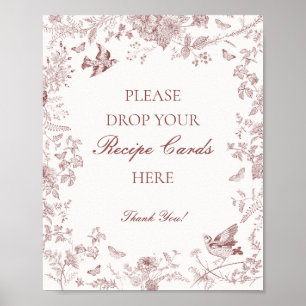 Burgundy Fall Toile De Jouy Floral Share a Recipe Poster