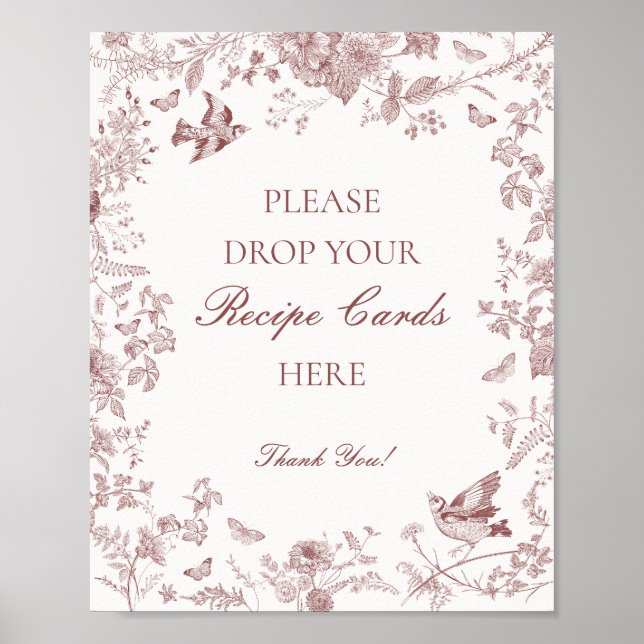 Burgundy Fall Toile De Jouy Floral Share a Recipe Poster (Front)