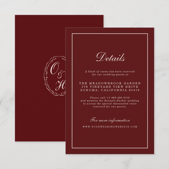 Burgundy Fall Wedding Details Enclosure Card (Front/Back)