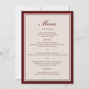 Burgundy Fall Wedding Menu Card