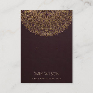 BURGUNDY FAUX GOLD ORNATE MANDALA EARRING DISPLAY BUSINESS CARD
