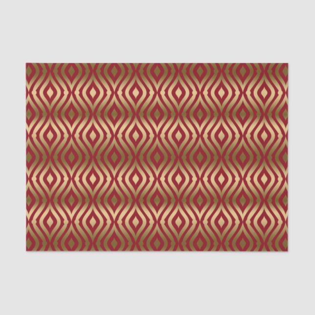 Burgundy & Faux Gold Quatrefoil Geometric Pattern Tissue Paper (Front)