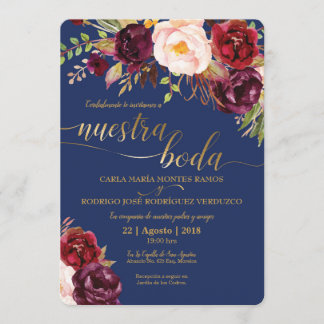 Burgundy Faux Gold Spanish Wedding Invitation