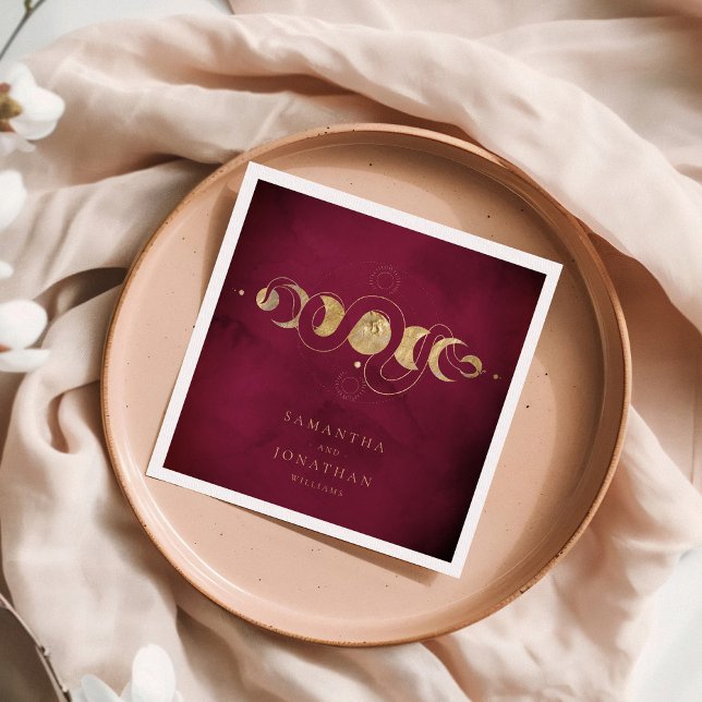 Burgundy & Faux Gold Tarot Celestial Wedding Napkin (Creator Uploaded)