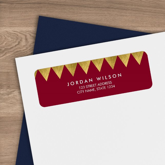 Burgundy Faux Gold Triangle Pattern Modern Address (Creator Uploaded)