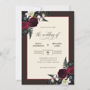 Burgundy Fern Moody Wedding Invitation