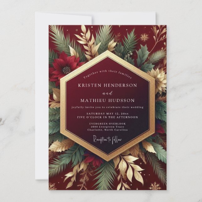 Burgundy Festive Foliage Wedding Invitation (Front)