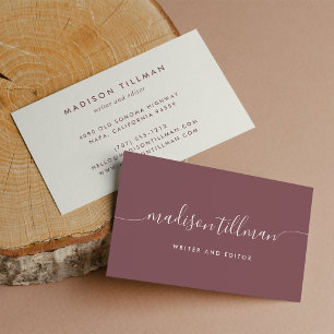 Burgundy Fig & Ivory Modern Calligraphy Script Business Card