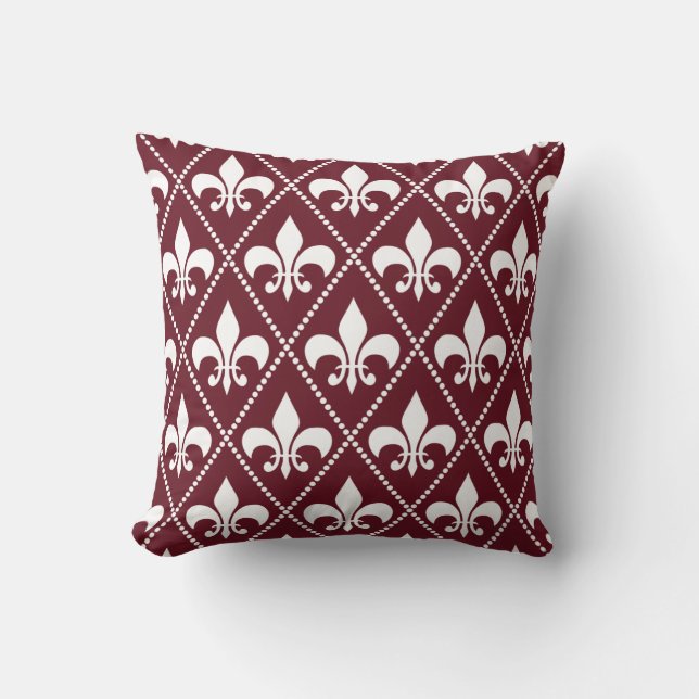 Burgundy Fleur de Lis Throw Pillow (Front)