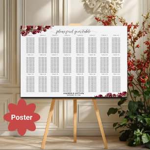 Burgundy Floral 24 Tables Wedding Seating Poster