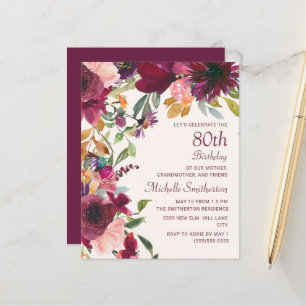 Burgundy Floral 80th Birthday Grandmother