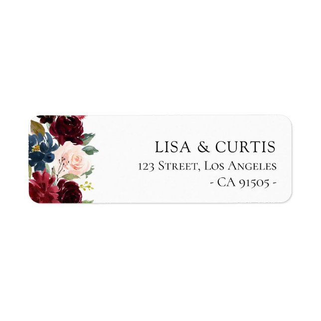 Burgundy floral address label (Front)