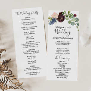 Burgundy Floral and Greenery Wedding Program