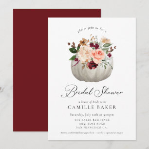 Burgundy Floral and Pumpkin Bridal Shower Invitation