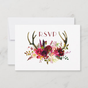 Burgundy Floral Antlers   entree + guests invited RSVP Card