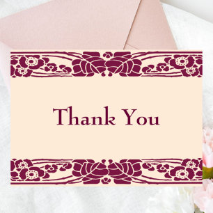 Burgundy floral Art Nouveau Thank you Card