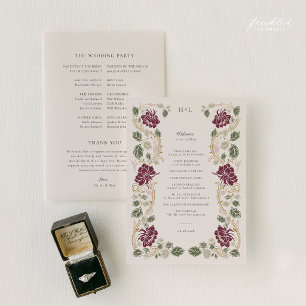 Burgundy Floral Art Nouveau Wedding Program