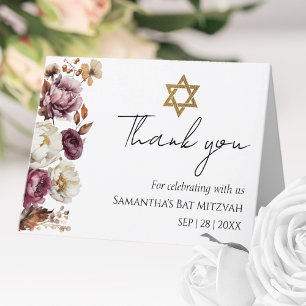 Burgundy Floral Autumn Arch Bat Mitzvah Thank You Card