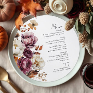 Burgundy Floral Autumn Fall Wedding Menu Card
