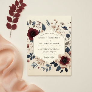 Burgundy Floral Autumn Romance Wedding Invitation