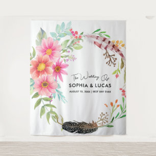 Burgundy Floral Backdrop   Rustic Photo Booth Prop Tapestry