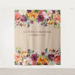 Burgundy Floral Backdrop   Rustic Photo Booth Prop Tapestry