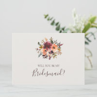 Burgundy Floral | Beige Bridesmaid Proposal Card