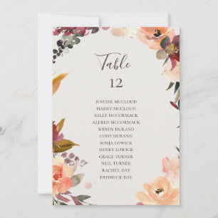 Burgundy Floral   Beige Table Number Seating Chart