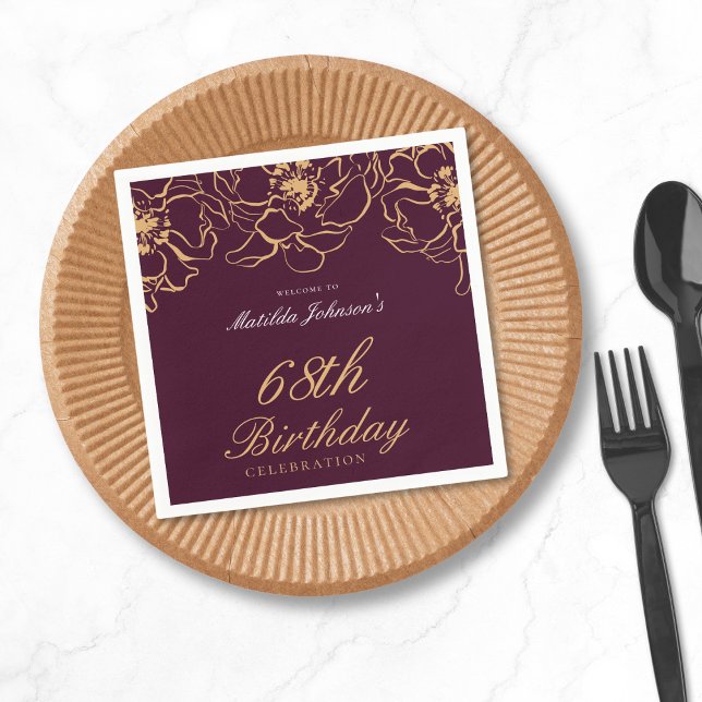 Burgundy Floral Birthday Party Paper Napkin (Burgundy Floral Birthday Party Paper Napkin)