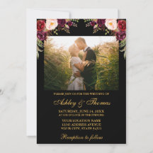 Burgundy Floral Black Gold Wedding Photo