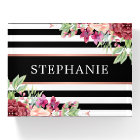 Burgundy Floral Black Stripes Personalized Name