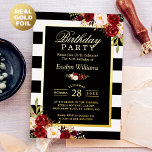 Burgundy Floral Black White Stripes Birthday Party<br><div class="desc">Customized this "Burgundy Floral Black White Stripes Real Foil Invitation" to level up your birthday invite. If you would like to get a sample before placing your full order, you can order just ONE card (quantity of 1) to see how it looks and feels. More details about this foil card,...</div>