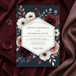 Burgundy Floral Bloom Wedding Invitation