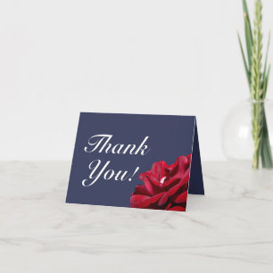 Burgundy Floral Blue Wedding Small Thank You Card
