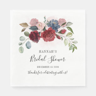 Burgundy Floral Blush Custom Bridal Shower Paper Napkin