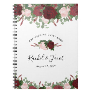 Burgundy Floral Blush Pink Wedding Guest Book