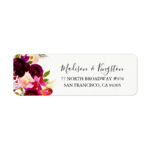 Burgundy Floral Boho Adresse de retour Label