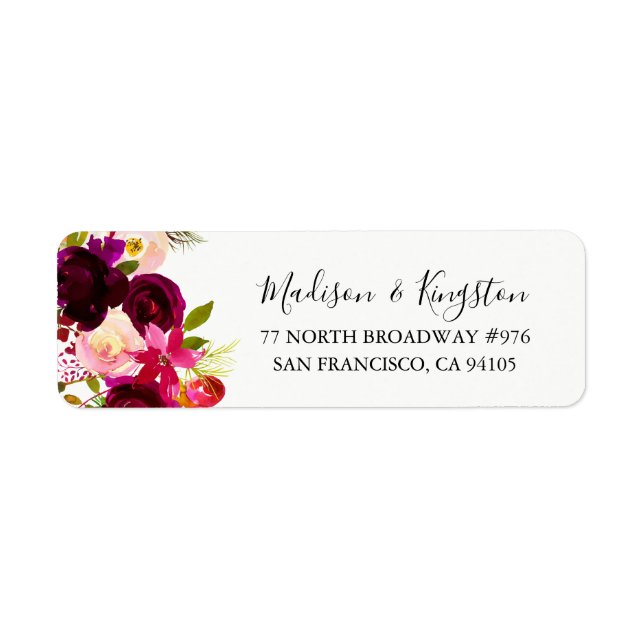 Burgundy Floral Boho Adresse de retour Label (Devant)