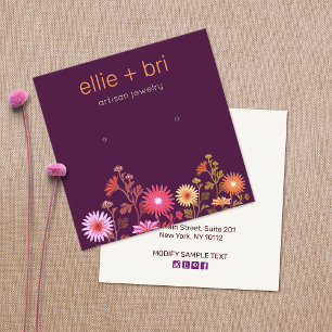 Burgundy Floral Boho Black Stud Earring Display Square Business Card