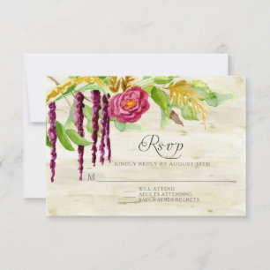 Burgundy Floral BOHO Bois Rustique Réponse RSVP