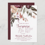 Burgundy Floral Boho Vintage 70th Birthday Invitation<br><div class="desc">Elegant vintage botanical burgundy and cream/white watercolor floral (roses) and greenery on white boho-style surprise 70th birthday party invitation.  Text,  font,  font size and colour are completely customizable,  so this card can be designed to perfectly suit your needs.</div>