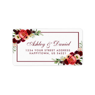 Burgundy Floral Boho Wedding Address Label