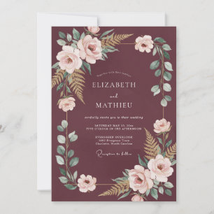 Burgundy Floral Botanical Arch Wedding Invitation