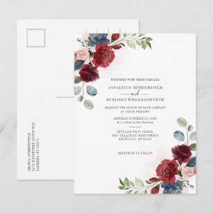 Burgundy Floral Botanical Watercolor Greenery Invitation Postcard