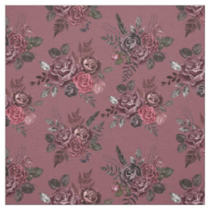 Burgundy Floral Bouquet on Deep Pruce Fabric