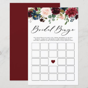 Burgundy Floral Bridal Bingo Bridal Shower Game