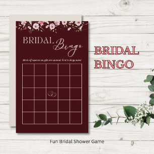 Burgundy Floral Bridal Bingo Game Card